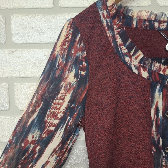 BKE Boutique Maroon Boho Button Down Top Size Small - Picture 2 of 8